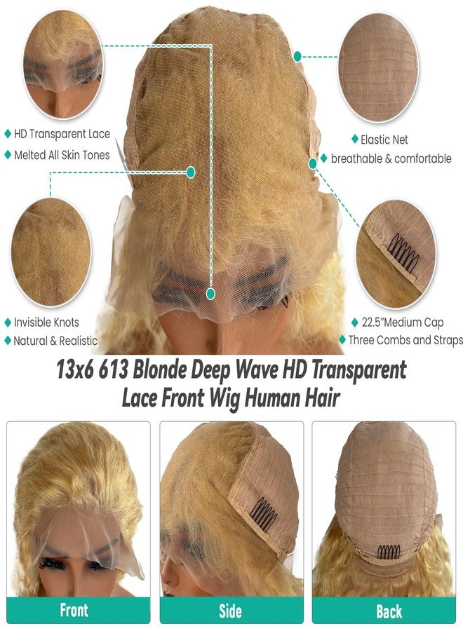 Licoville Blonde Lace Front Wig Human Hair Pre Plucked Curly Blonde Wig HD Transparent Deep Wave 613 13x6 Lace Front Wigs Human Hair 180% Density 28 Inch 613 Frontal Wigs for Black Women - Image 4